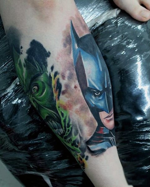 Leg Calf Batman Tattoos For Guys