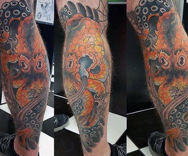 Leg Calf Blue Ringed Octopus Men's Tattoos