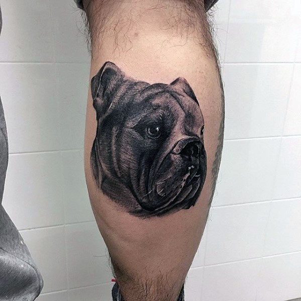 Leg Calf Bulldog Head Cool Mens Shaded Tattoo Ideas