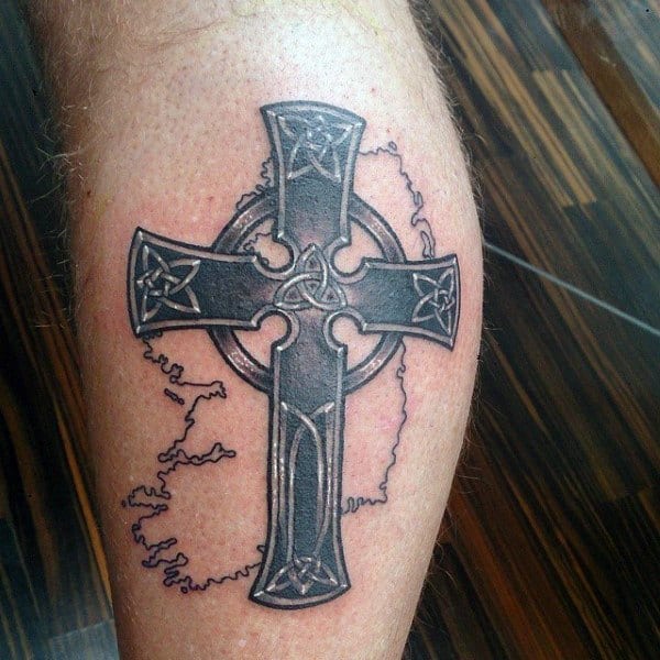 Leg Calf Celtic Cross Tattoos Designs On Men