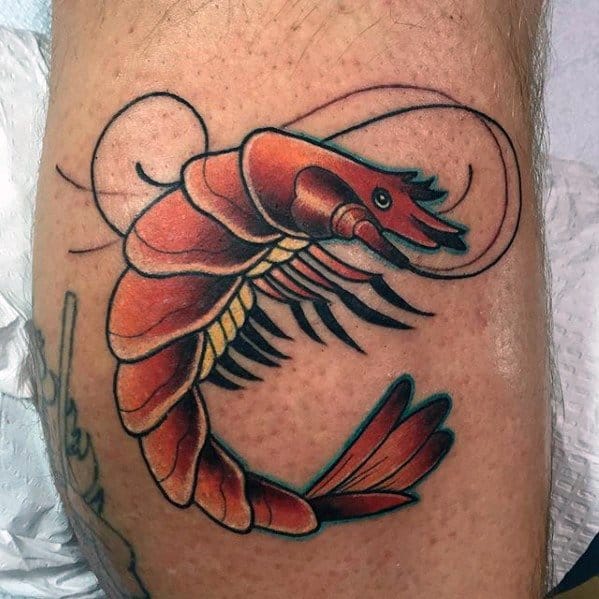 Leg Calf Cool Male Shrimp Tattoo Designs