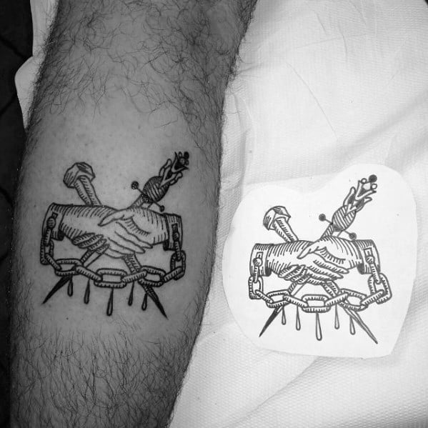 Leg Calf Detailed Handshake Male Tattoos