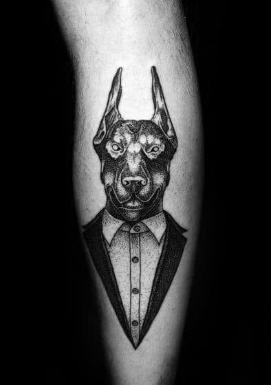 Leg Calf Doberman Dog Tattoos Guys