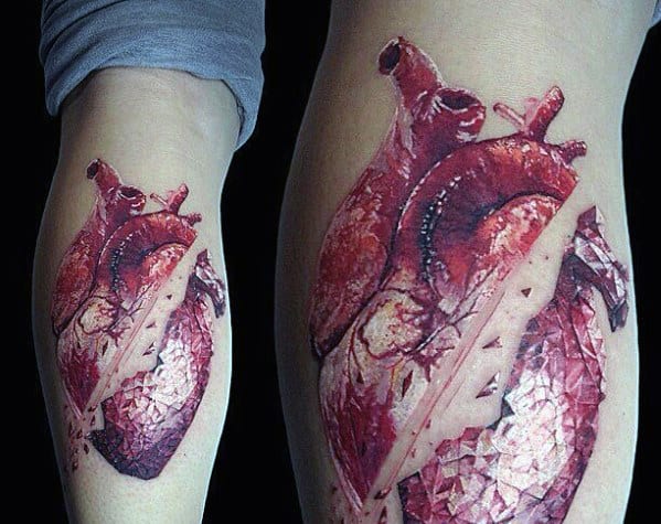 Leg Calf Guys Anatomical Heart Realistic Tattoo Designs