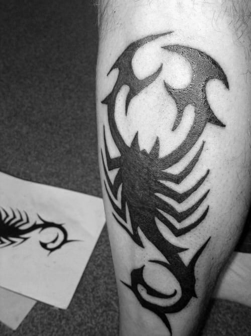 Leg Calf Guys Black Ink Tribal Scorpion Tattoo Ideas