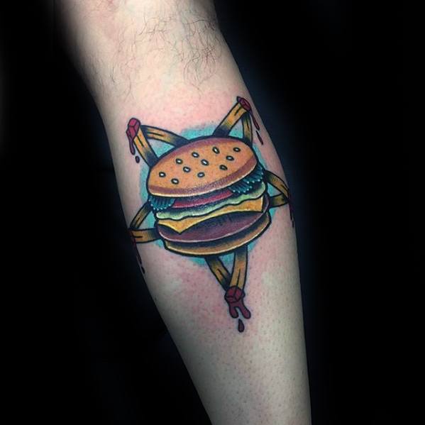 Leg Calf Guys Cheeseburger Tattoos