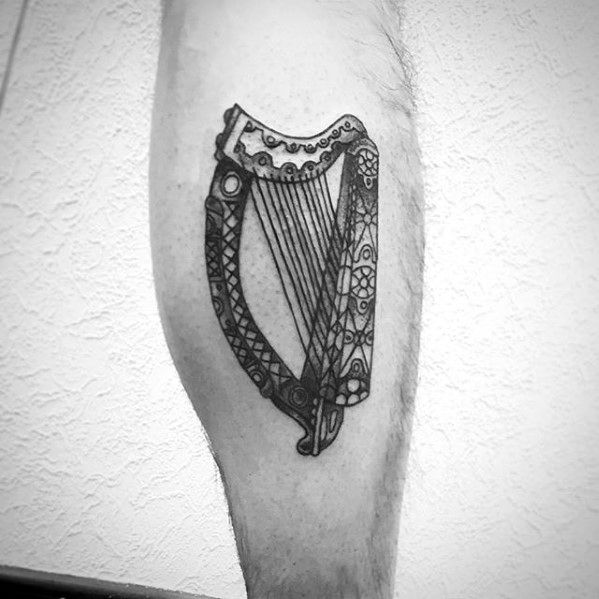 Leg Calf Harp Mens Tattoo Designs