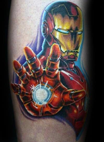 Leg Calf Iron Man Tattoos Men