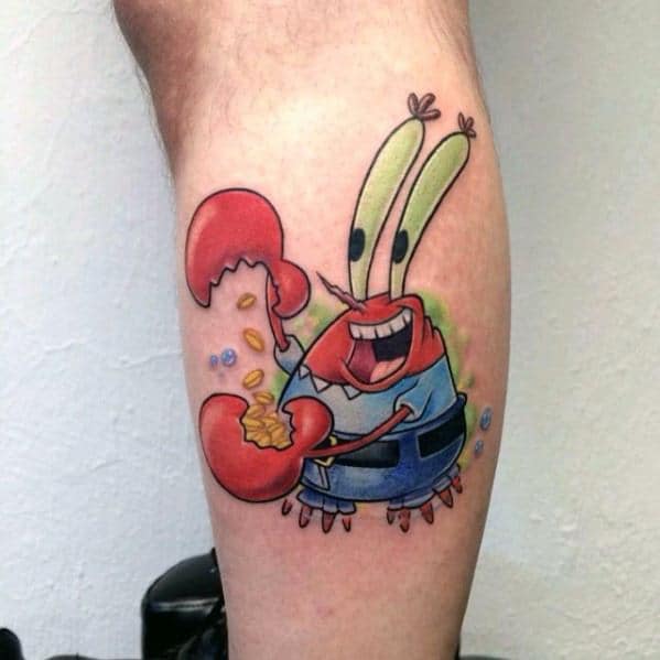 Leg Calf Mr Crabs Spongebob Tattoos Male