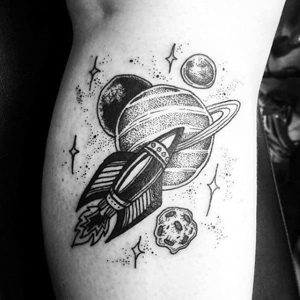 Leg Calf Rocket Ship Celestial Tattoos For Gentlemen