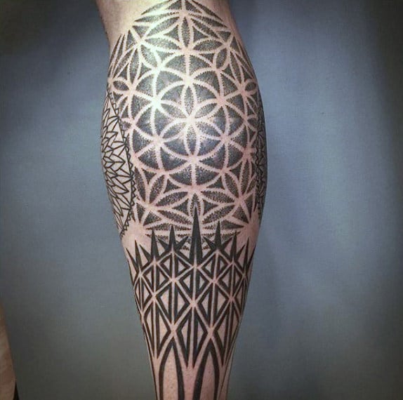 Leg Calf Sacred Geometric Tattoos Designs On Men