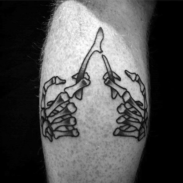 Leg Calf Skeleton Hands Breaking Wishbone Mens Tattoo Ideas
