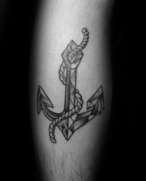 Leg Calf Small Geometric Anchor Tattoos For Guys