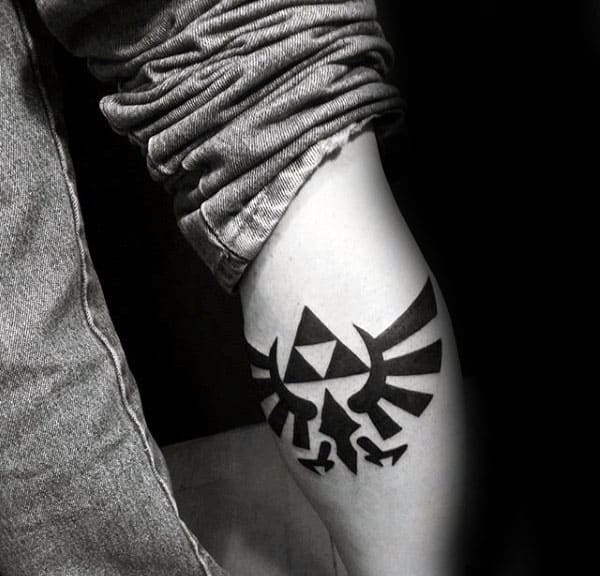 Leg Calf Triforce Solid Black Ink Male Tattoo Designs