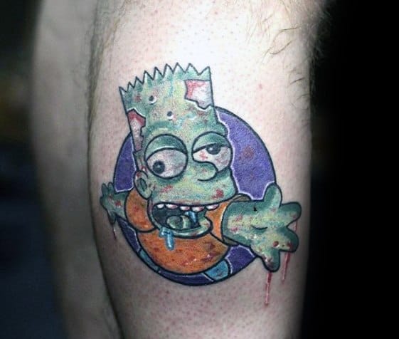 Leg Calf Zombie Bart Simpson Mens Tattoo Designs