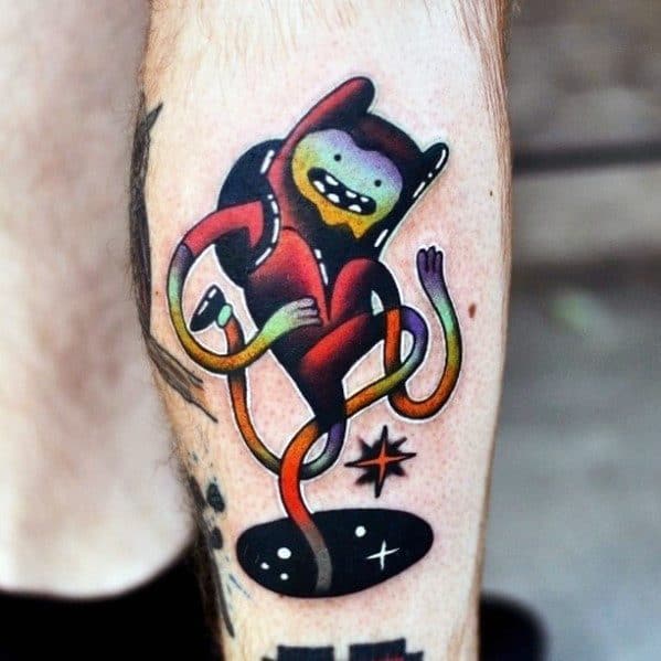 Leg Colorful Adventure Time Tattoo Designs For Guys