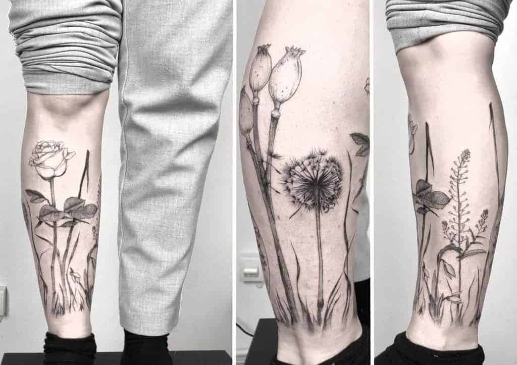 leg-flowers-dandelion-tattoo