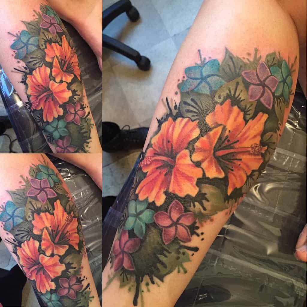 leg hawaiian flower tattoos smith_partyof9