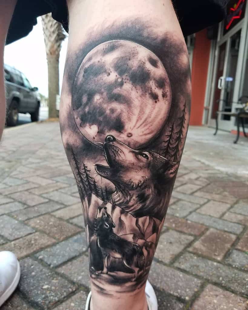 leg howling wolf tattoo tattoo_lauren13