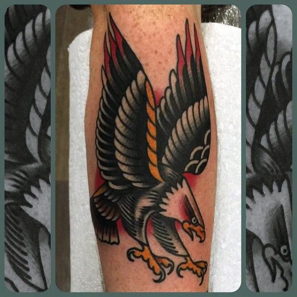 Leg Male Traditional Eagle Tattoo Ideas