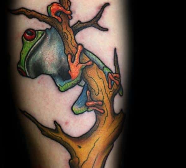 Leg Male With Cool Tree Frog Tattoo Design