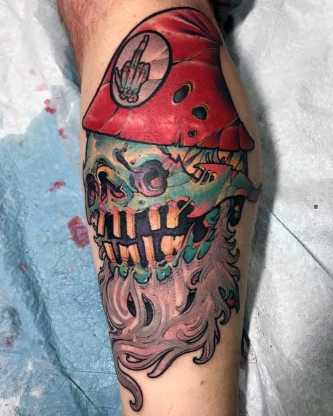 Leg Mens Skull Gnome Tattoos