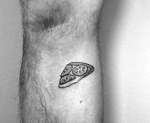 Leg Mens Tiny Small Badass Pizza Slice Tattoo Design