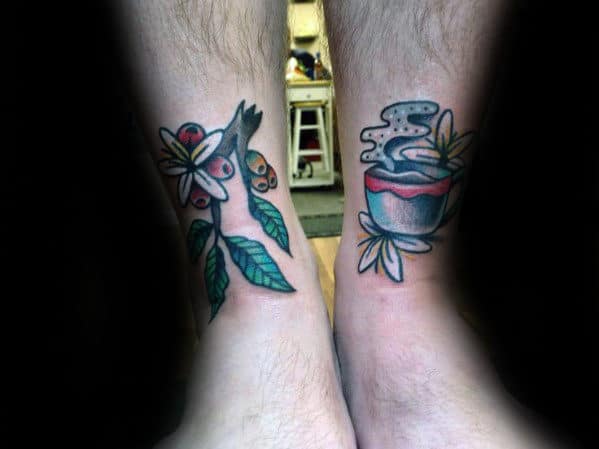 Leg Mens Traditional Tea Cup Tattoo Design