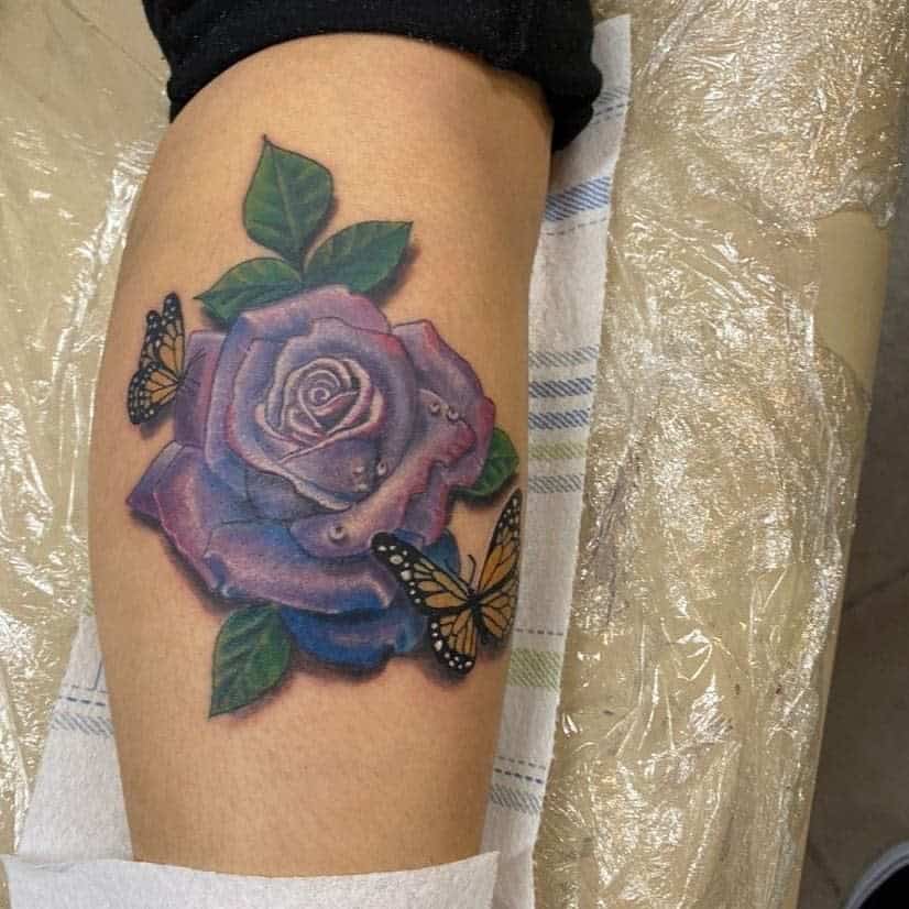 leg purple rose tattoos kenohtatts