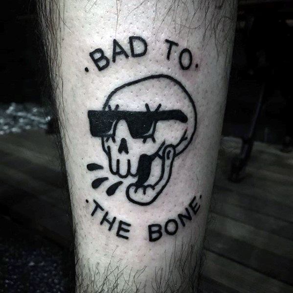 Leg Simple Traditional Bad To The Bone Skull Mens Tattoos