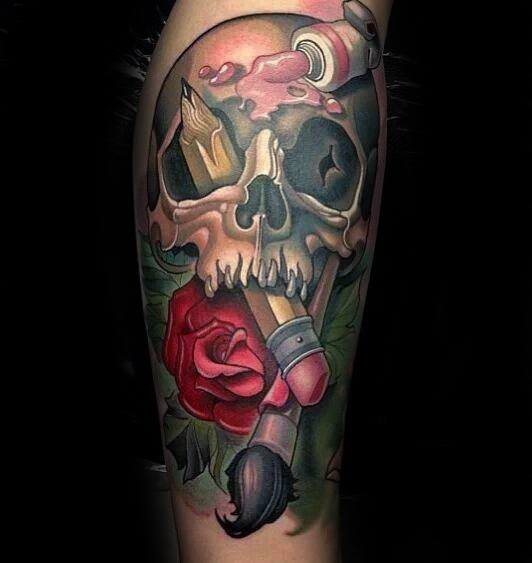 Leg Skull 3d Mens Manly Pencil Tattoo Designs