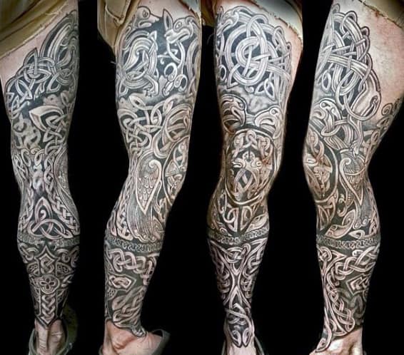 Leg Sleeve Celtic Tattoo Designs For Gentlemen