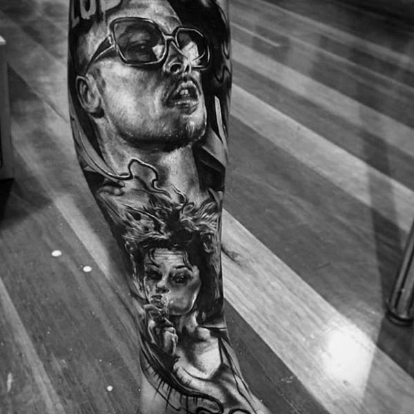 Leg Sleeve Fight Club Themed Tattoos For Men