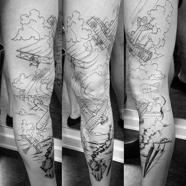 Leg Sleeve Guys Paper Airplane Tattoo Ideas