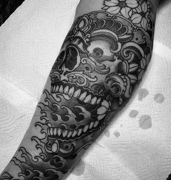Leg Sleeve Guys Tibetan Skull Tattoo Designs