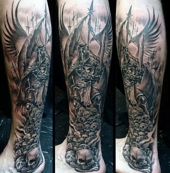 Leg Sleeve Knight Templar Tattoos For Men
