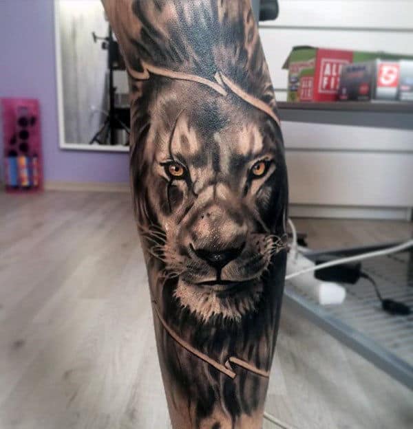 Leg Sleeve Lion Tattoo Designs For Guys