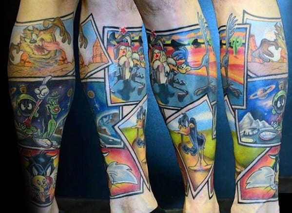 Leg Sleeve Looney Tunes Guys Tattoo Ideas