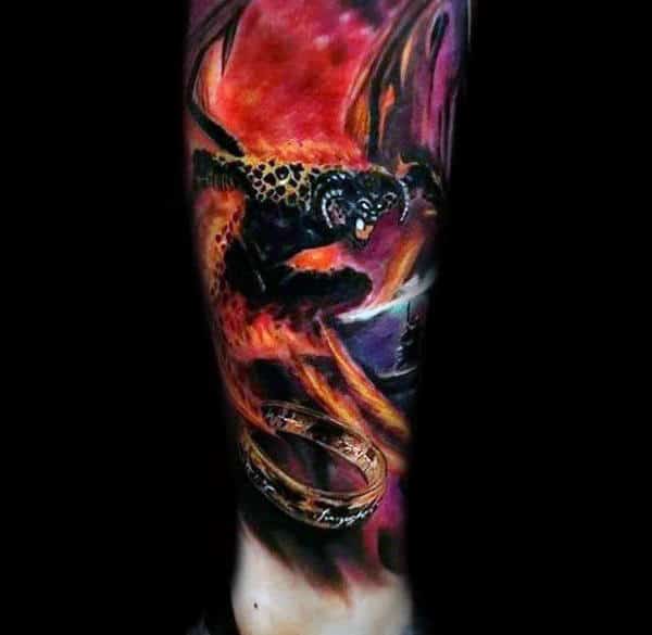 Leg Sleeve Lord Of The Rings Male Tattoos