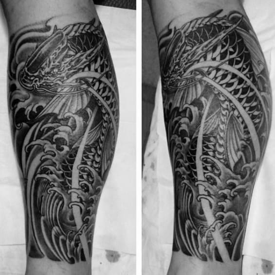 Leg Sleeve Male Koi Dragon Tattoos