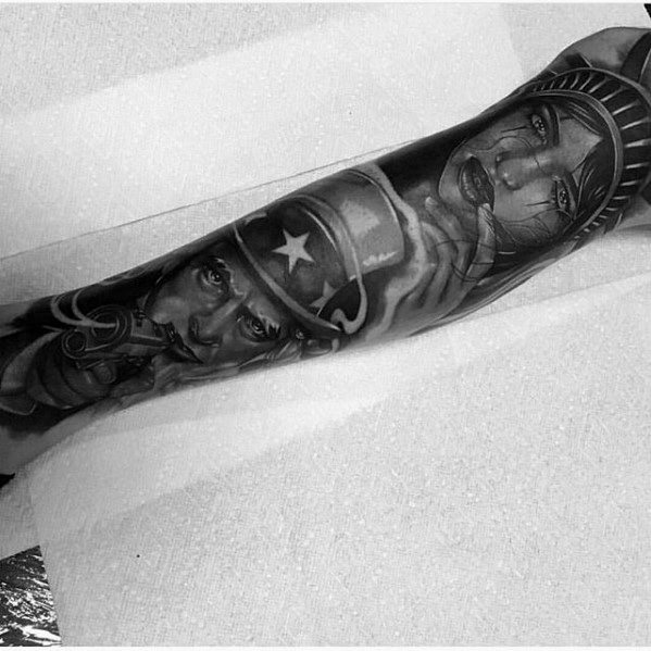 Leg Sleeve Masculine Uncle Sam With Statue Of Liberty Tattoos For Men