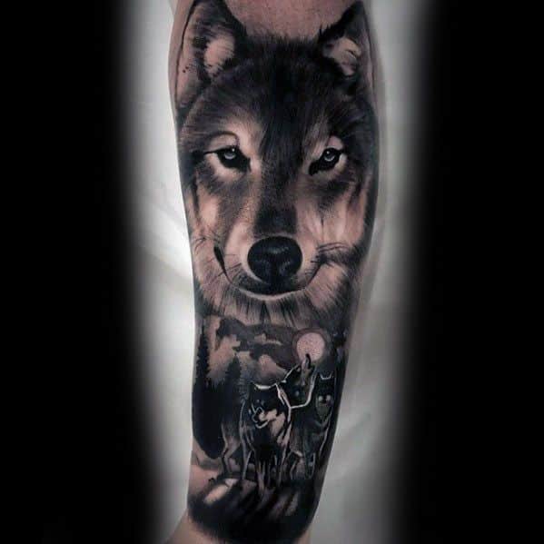 Leg Sleeve Sick Wolf Mens Tattoo Ideas