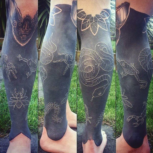 Leg Sleeve Snake Mens White Ink Tattoo Design