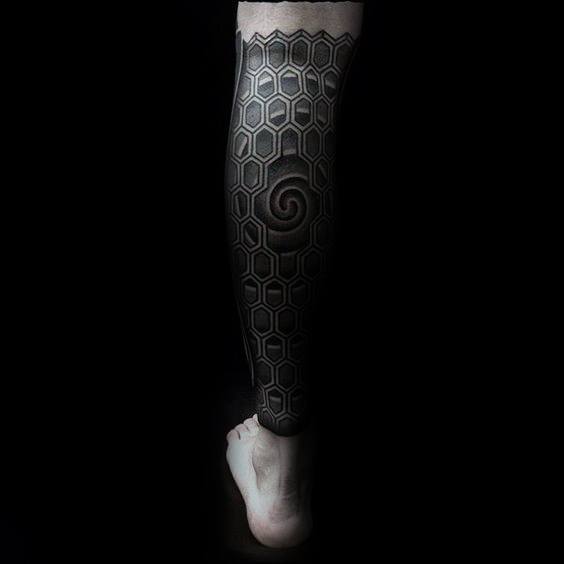 Leg Sleeve Spiral With Pattern Guys All Black Tattoo Design Ideas