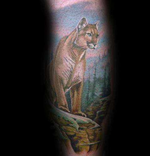 Leg Sleeve Unique Mens Mountain Lion Tattoos