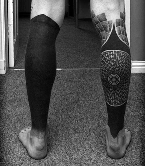 Leg Sleeves Geometric And Solid Black Ink Blackwork Mens Tattoos