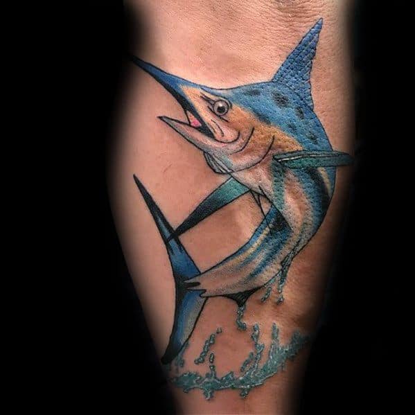 Leg Swordfish Tattoo Designs For Guys