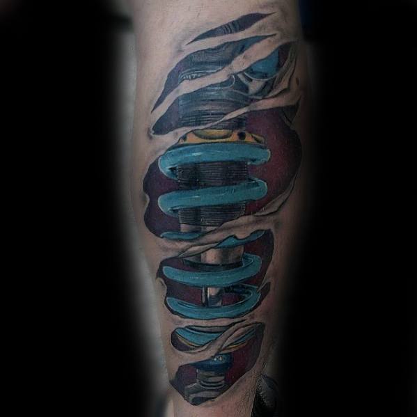 Leg Teal Suspension Tattoo Design On Man
