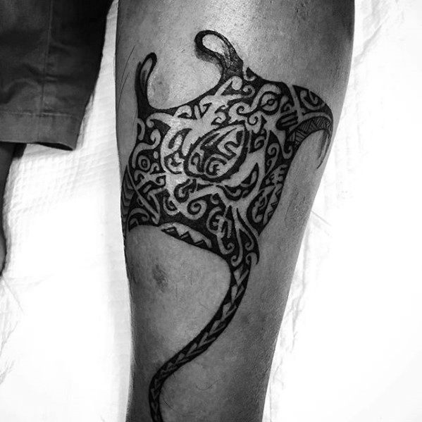 Leg Tribal Manta Ray Tattoo Designs For Guys