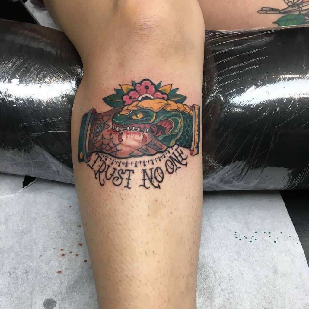 leg trust no one tattoos 924tattoo